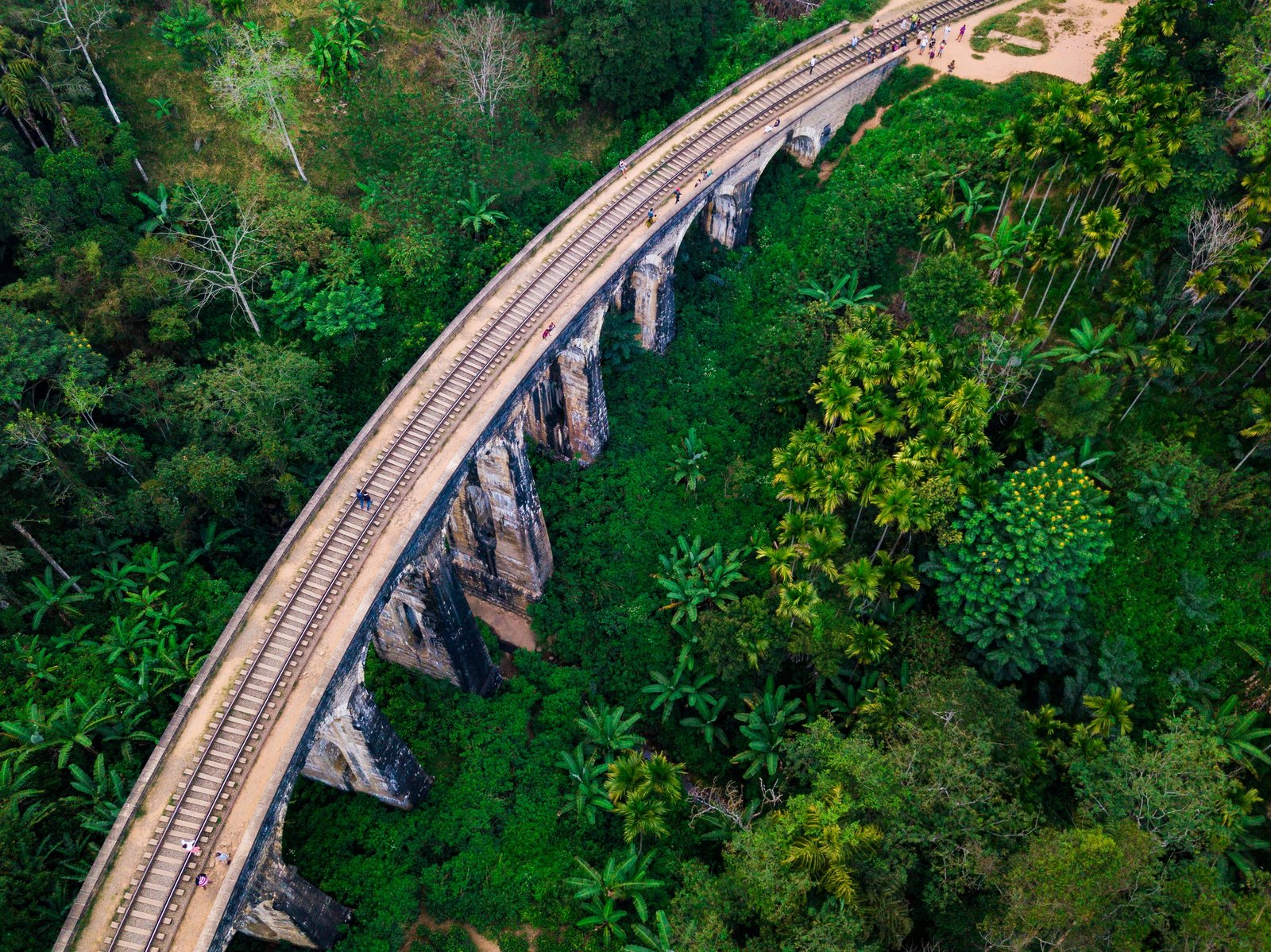 Aerial view of Nine Arches Bridge in Ella, Sri Lanka. Drone photo